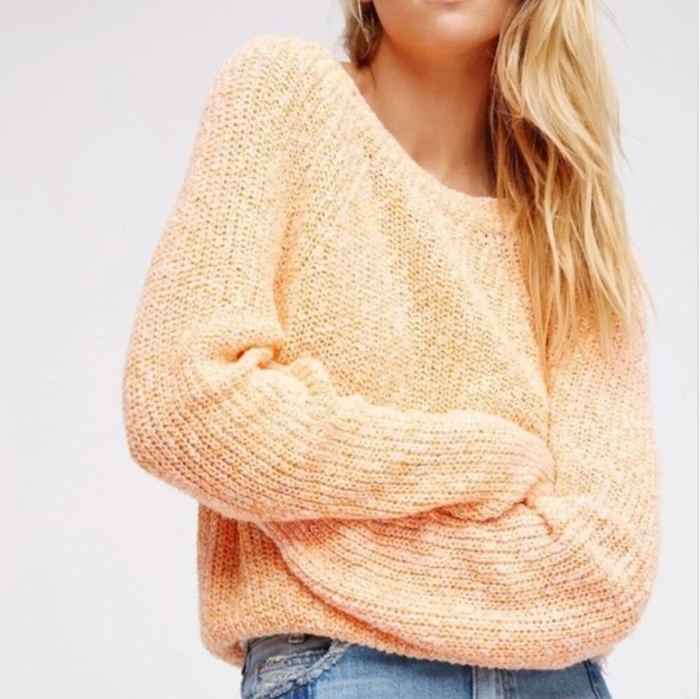 FREE PEOPLE | Electric City Coral Beachy Linen Cotton Round Neck Sweater Medium